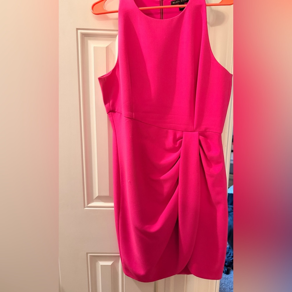 Black Halo One-Shoulder Draped Hot Pink Dress